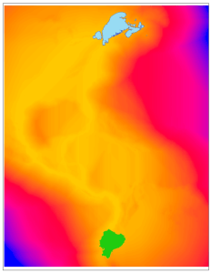 A least-cost corridor raster for Red-eyed Vireos migrating from the Northern Atlantic forest to South America.